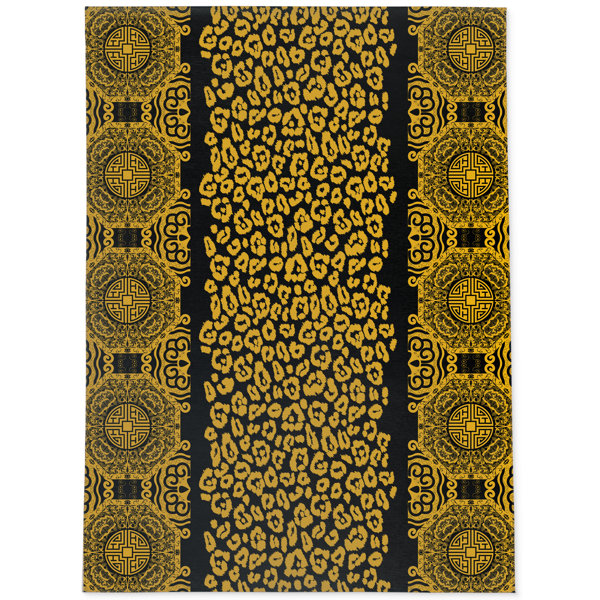 Bungalow Rose Edmar Geometric Black/Gold Indoor / Outdoor Area Rug